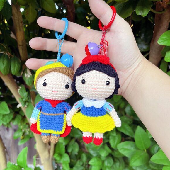 Snow White & Prince Crochet Keychain Set | Amigurumi Couple Bag Charms - Picture 1 of 10